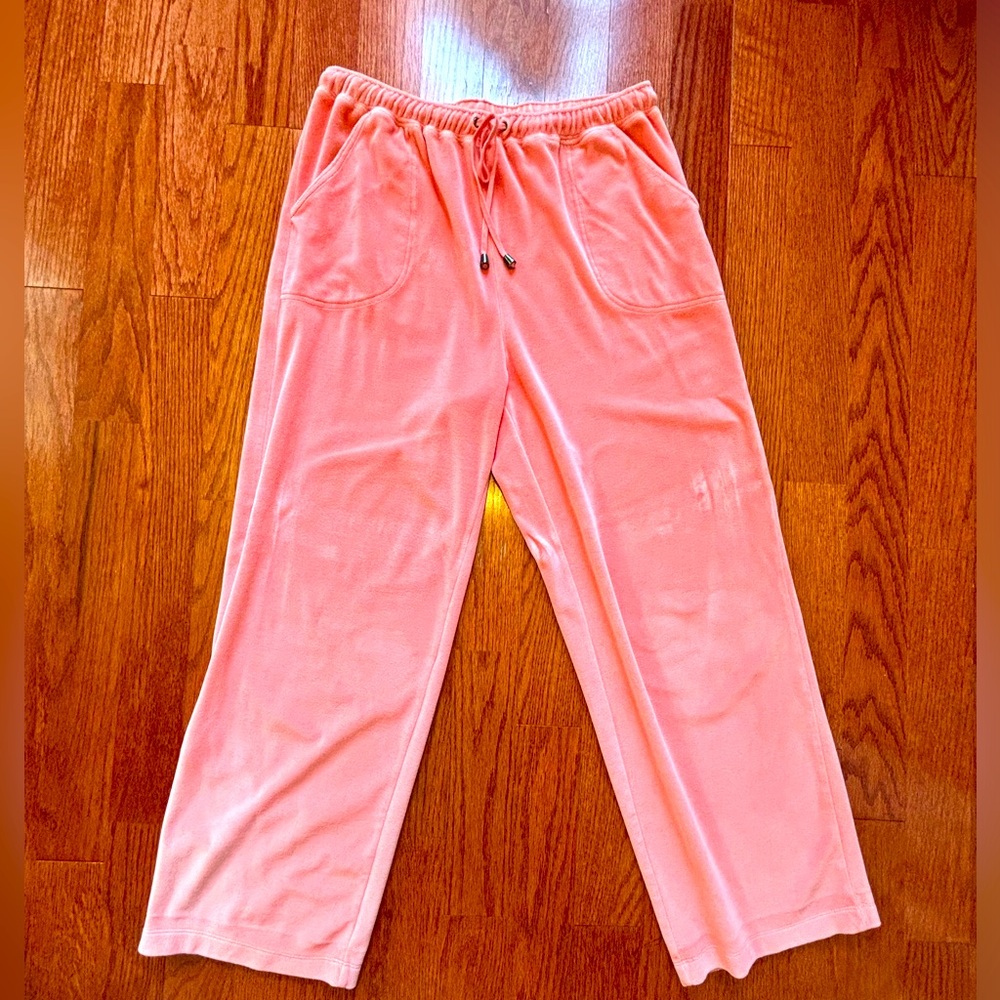 Caribbean Joe unisex, coral drawstring, velour pants, size Lg.